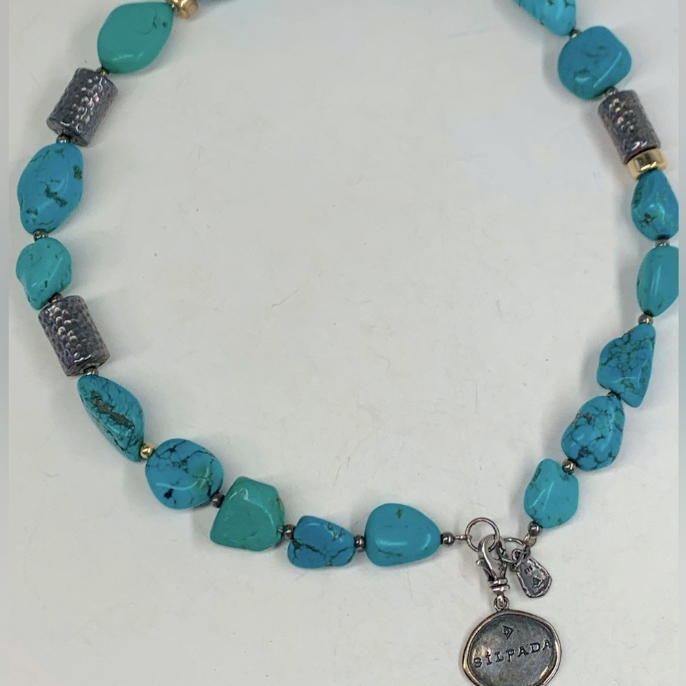 Silpada Turquoise Nugget Necklace N0849 with Silpada charm -note FLAW